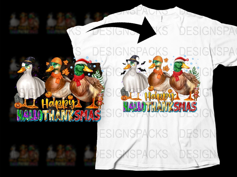 Happy Ballowthanksmas Shirt, Unique Holiday Duck T-Shirt, Festive Thanksgiving Christmas Tee