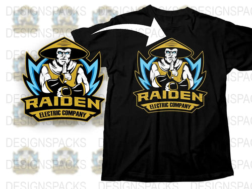 Raiden Electric Company Graphic T-Shirt, Vintage Electrician Logo Tee, Cool Black Casual Shirt with Unique Design, Gift for Electricians