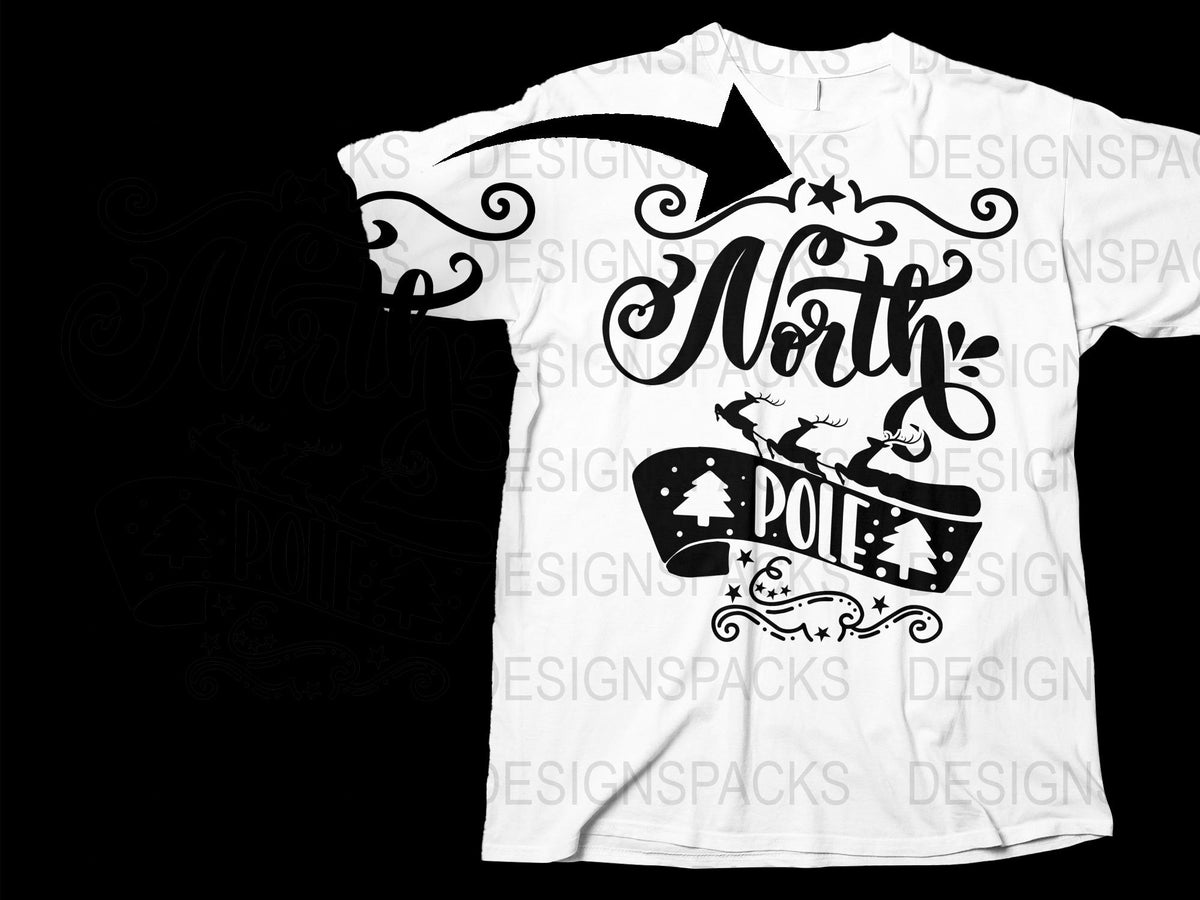 North Pole Christmas T-Shirt, Festive Holiday Tee, Santa Sleigh Graphic, Unisex Adult Clothing, Winter Apparel Gift