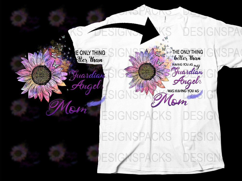 Guardian Angel Mom T-Shirt, Floral Graphic Tee, Mother's Day Gift, Inspirational Quote Shirt