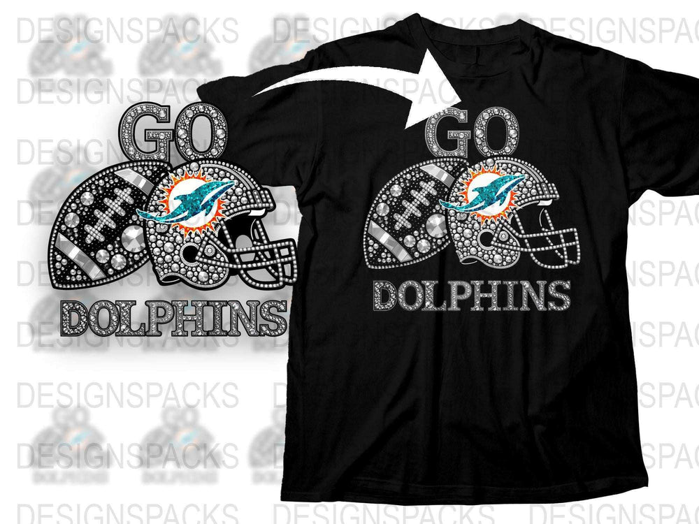 Miami Dolphins Rhinestone T-Shirt, Football Fan Apparel, Bling Sports Tee, Custom Team Support Shirt, Stylish Game Day Gear
