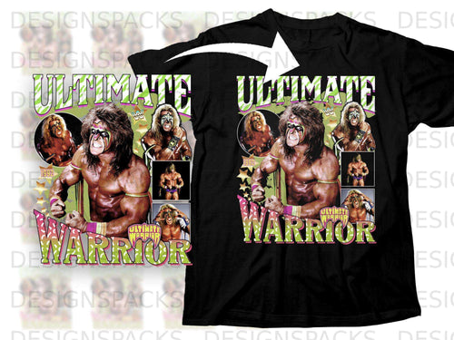 Black t-shirt with Ultimate Warrior graphic, 1992 design.