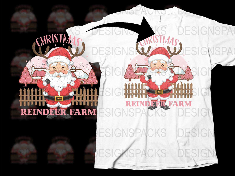 Christmas Santa Claus Reindeer Farm Graphic T-Shirt, Festive Holiday Tee, Winter Clothing for Men and Women