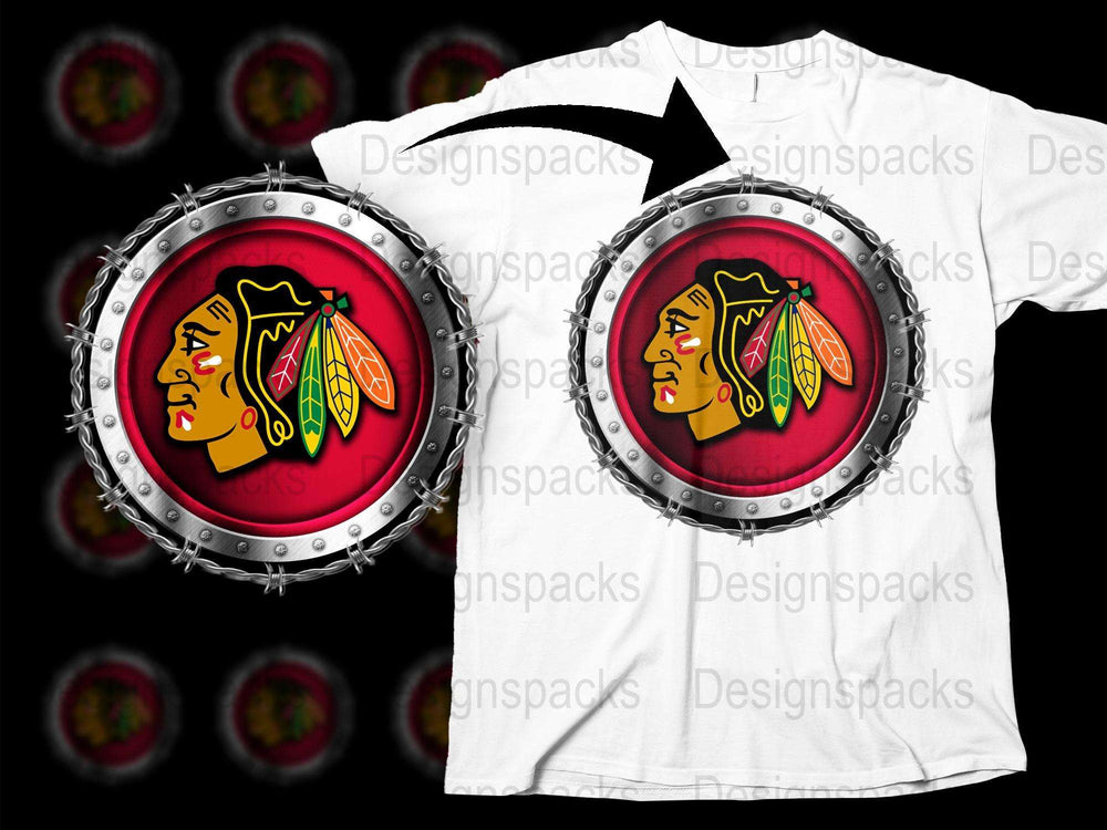 Chicago Blackhawks Logo T-Shirt, Chain Border Design, NHL Sports Fan Apparel
