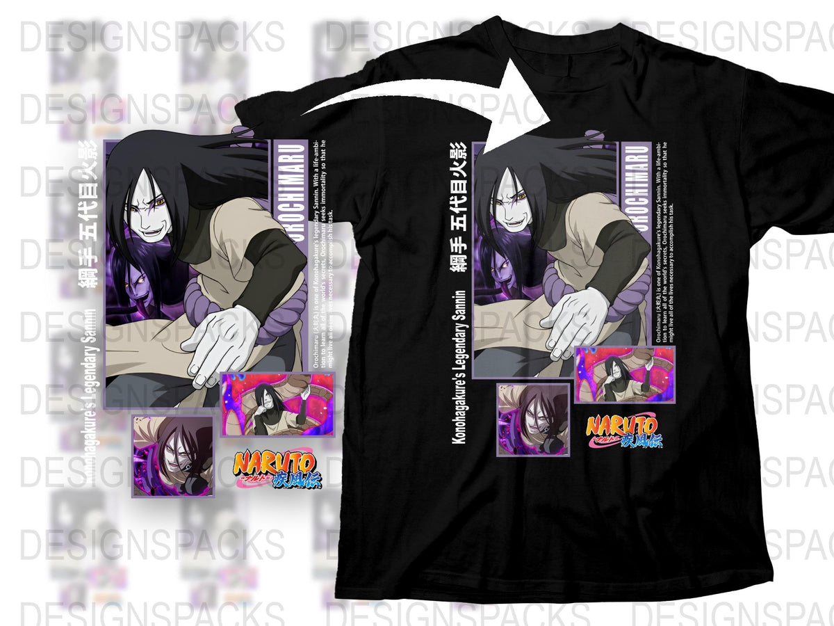 Naruto Orochimaru Anime Graphic T-Shirt, Unisex Manga Tee, Black Cotton Shirt, Otaku Gift Ideas, Unique Ninja Clothing, Collectible
