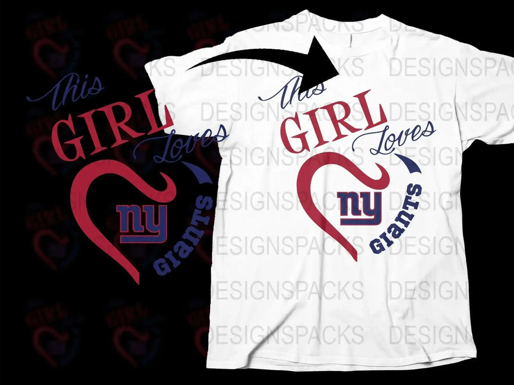 'This Girl Loves NY Giants' T-Shirt, Fan Gear, Football Team Support, White Graphic Tee, Sports Apparel