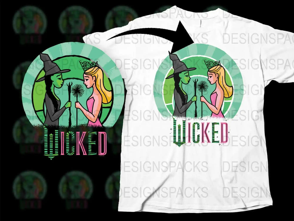 Wicked Witch and Good Witch Graphic T-Shirt, Broadway Musical Fans, Dual Design, Pop Culture Apparel, Unisex Tee