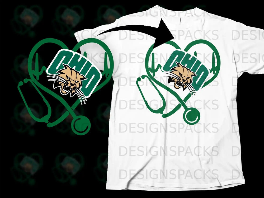 Ohio Bobcats Heart Stethoscope Design T-Shirt