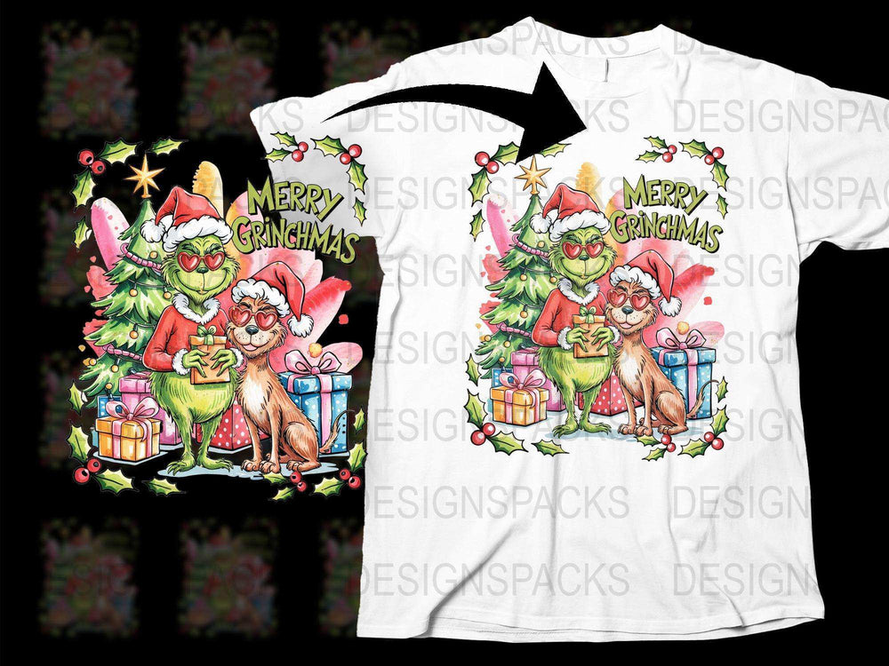 Merry Grinchmas T-Shirt, Funny Christmas Tee, Whimsical Holiday Apparel with Cartoon Characters, Festive Gift Idea