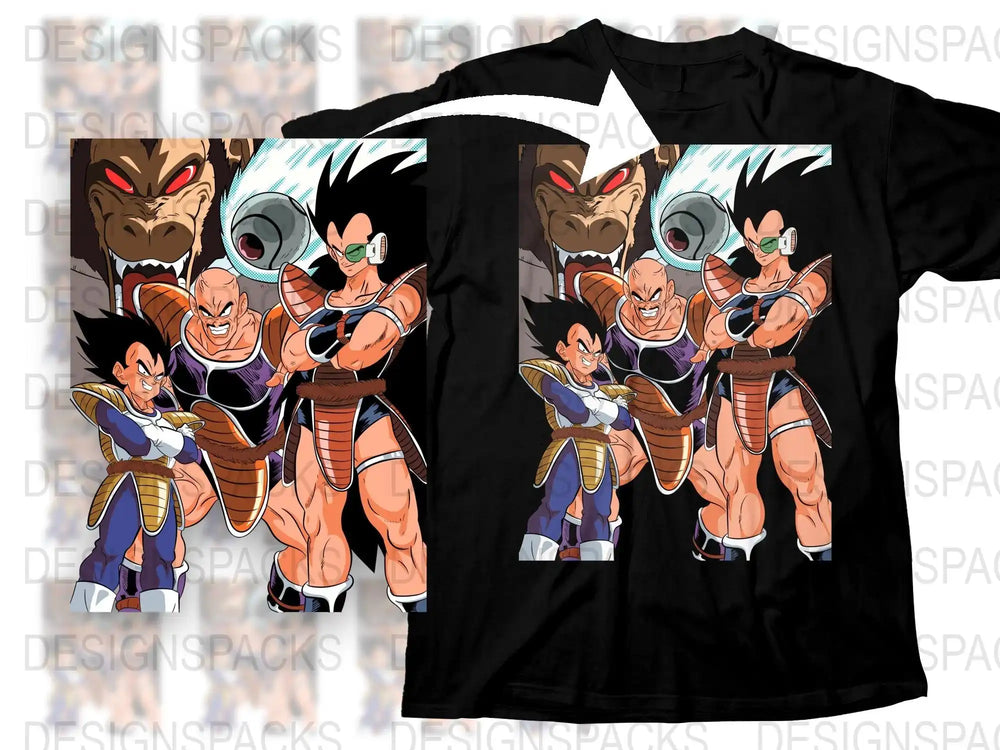 Dragon Ball Z Saiyan warriors print-ready design for t-shirts, DTF/DTG, embroidery