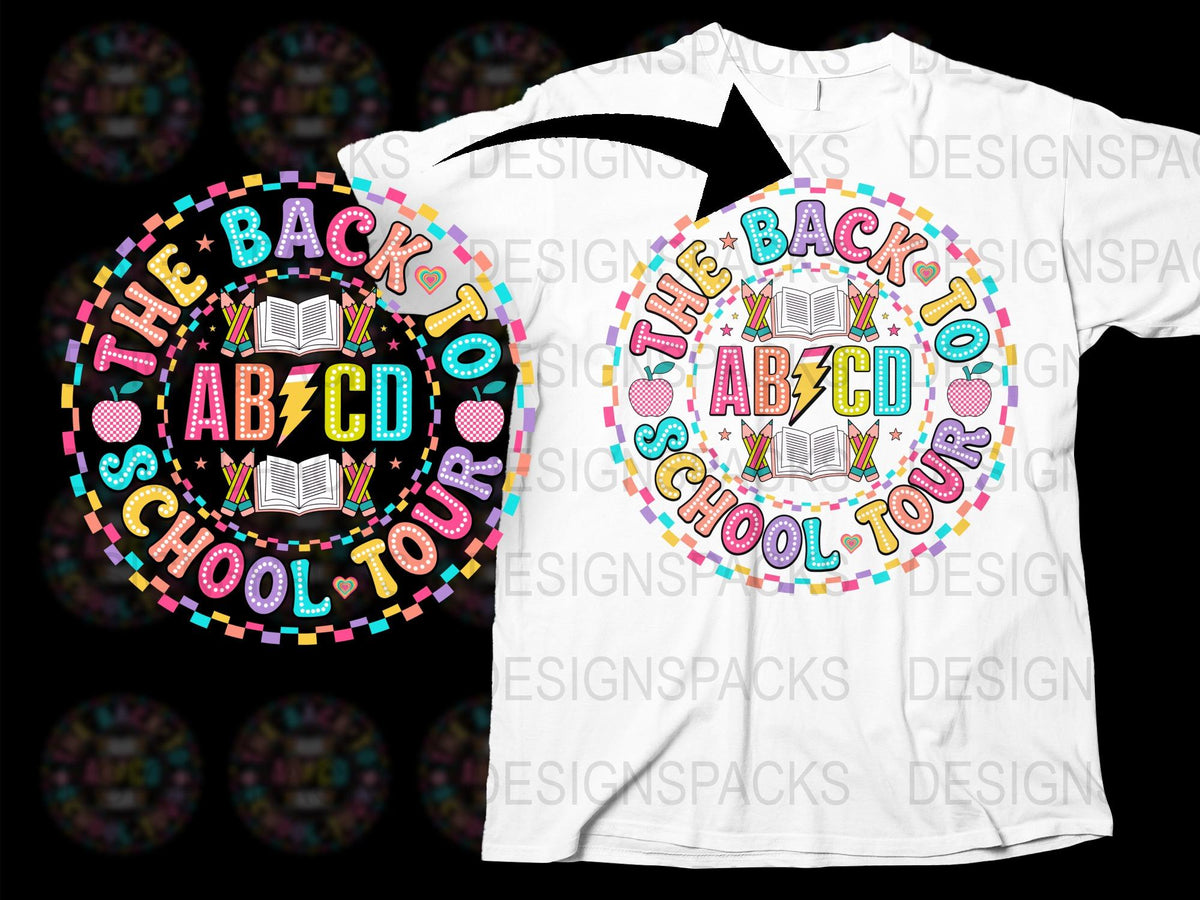 Colorful Back to School Tour T-Shirt, ABCD Circle Design, Unisex Kids Tee, Vibrant Graphic Shirt