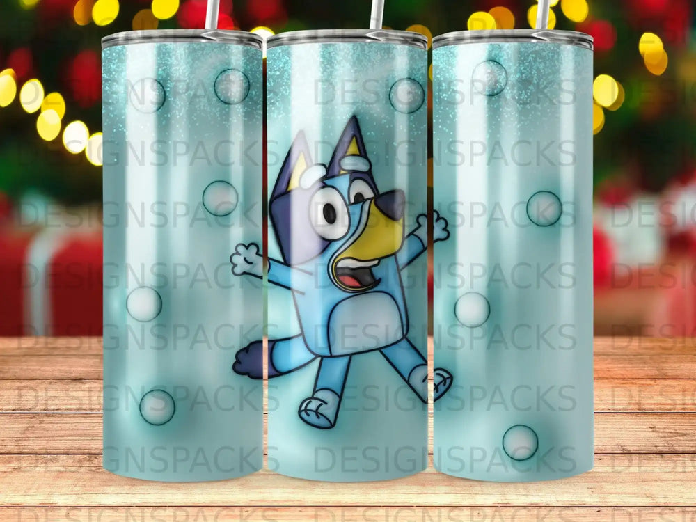 Bluey character with colorful background on a tumbler.