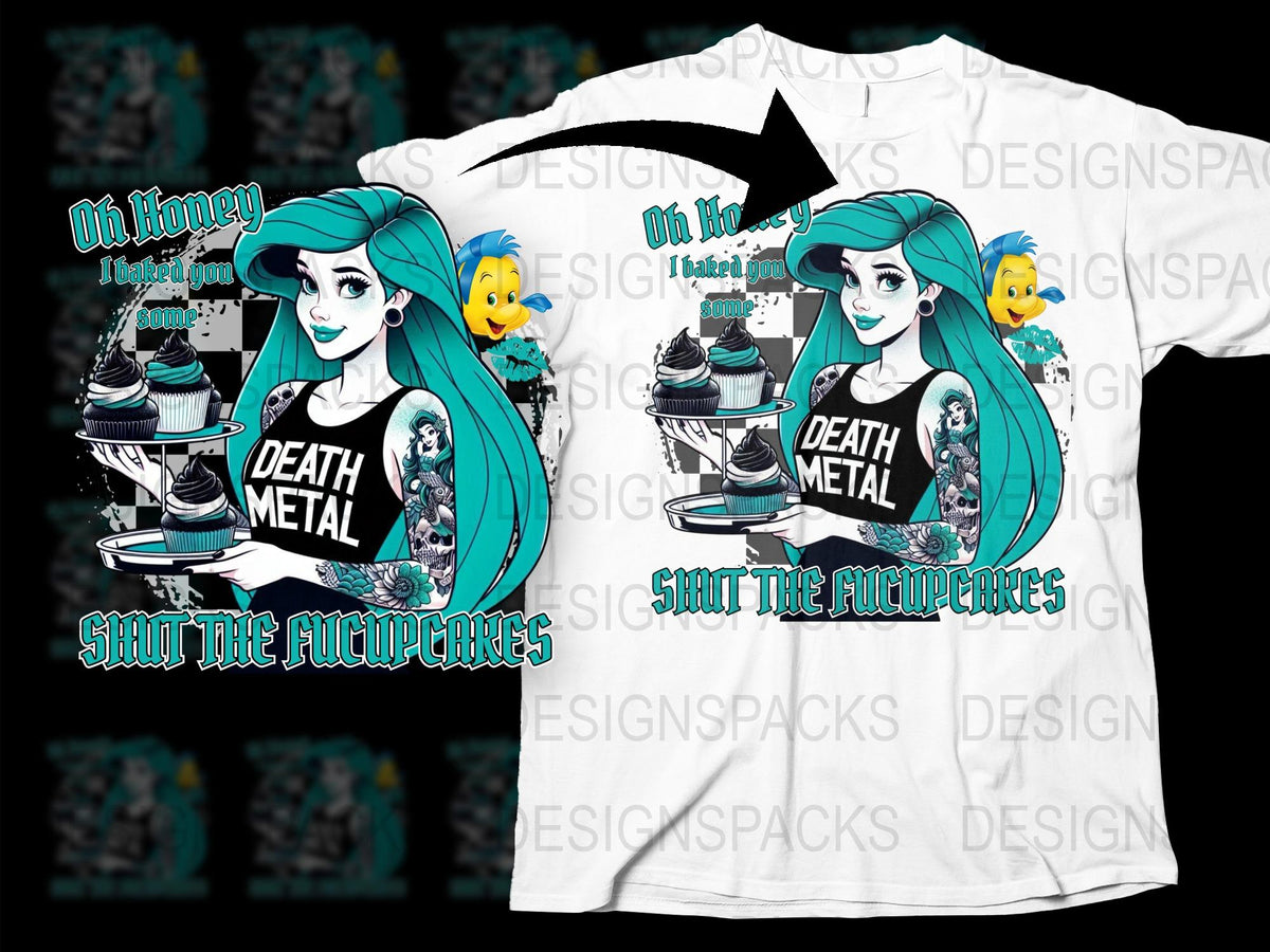Gothic Mermaid T-Shirt, Death Metal Cupcakes, Punk Rock Tee, Fantasy Graphic Shirt, Women's Fashion Top