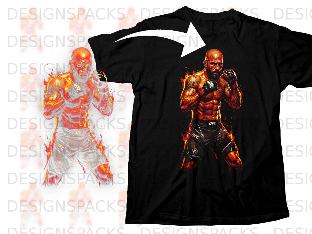 UFC fighter with flames on a black t-shirt.