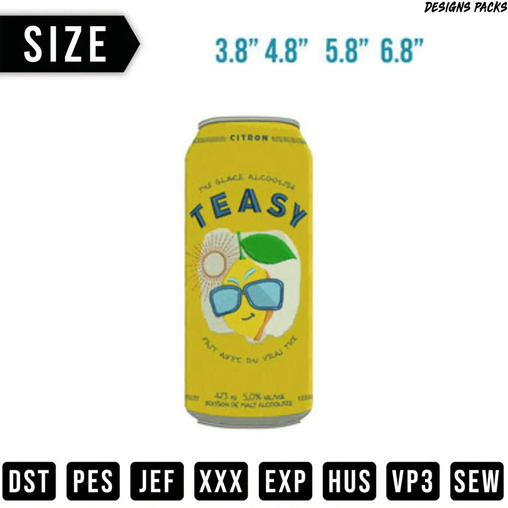 Teasy brand canned alcoholic beverage with lemon design and size options.