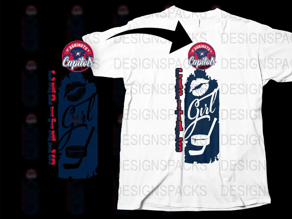 Washington Capitals Girl T-Shirt Design with Lips and Hockey Stick