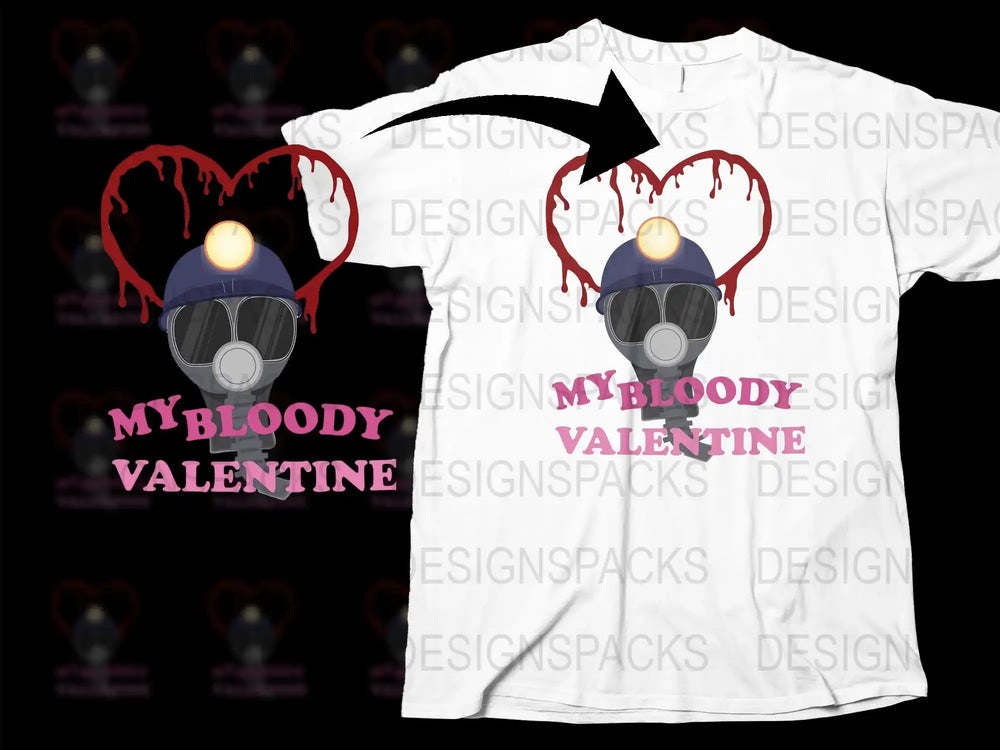 My Bloody Valentine t-shirt design with gas mask and heart graphic
