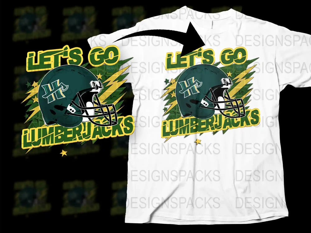 Let's Go Lumberjacks Football Helmet Graphic T-Shirt, Sports Fan Apparel, Team Spirit Wear, Athletic Tee Design