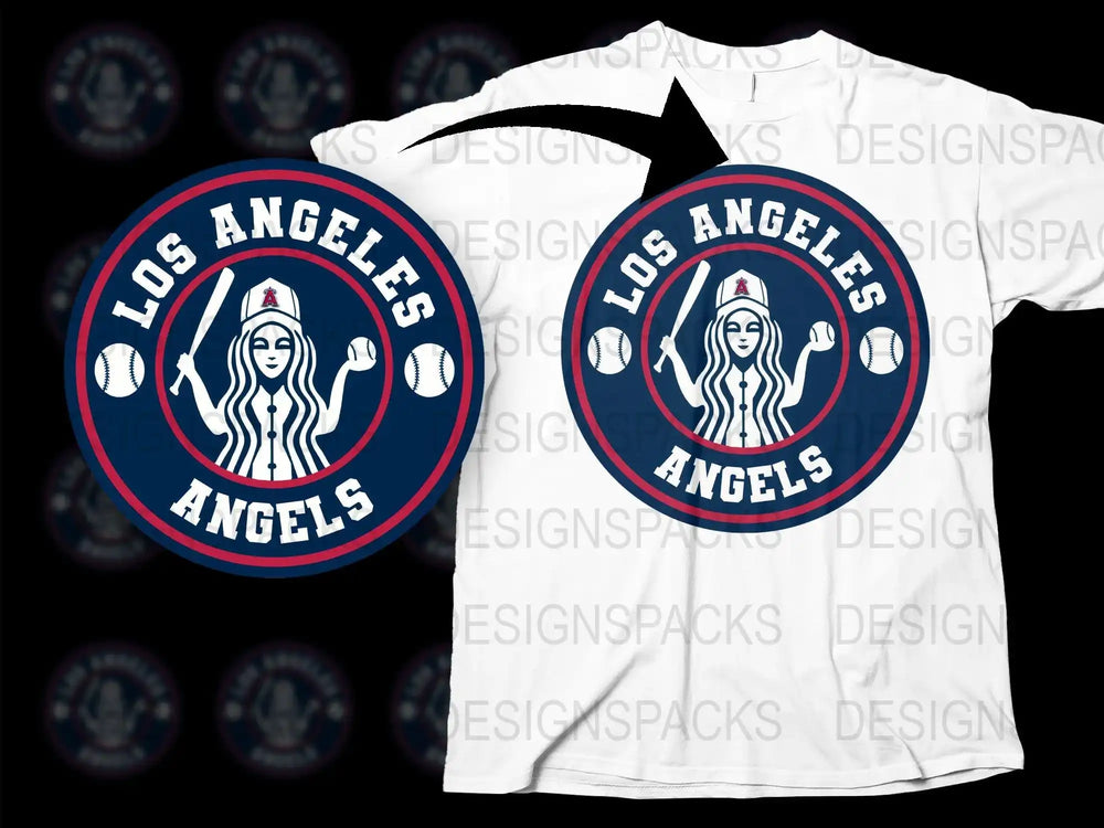 Los Angeles Angels baseball design on white t-shirt, print-ready SVG/PNG for DTF DTG