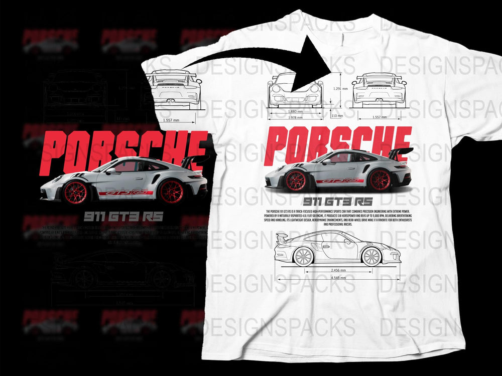 Porsche 911 GT2 RS Sports Car Graphic T-Shirt, Racing Enthusiast Tee, Automotive Apparel, White Cotton Shirt