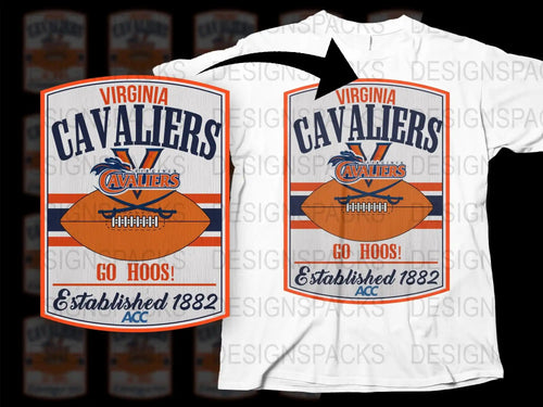 Virginia Cavaliers T-Shirt, White and Orange, Football Graphic, Established 1882, ACC, Go Hoos Fan Apparel