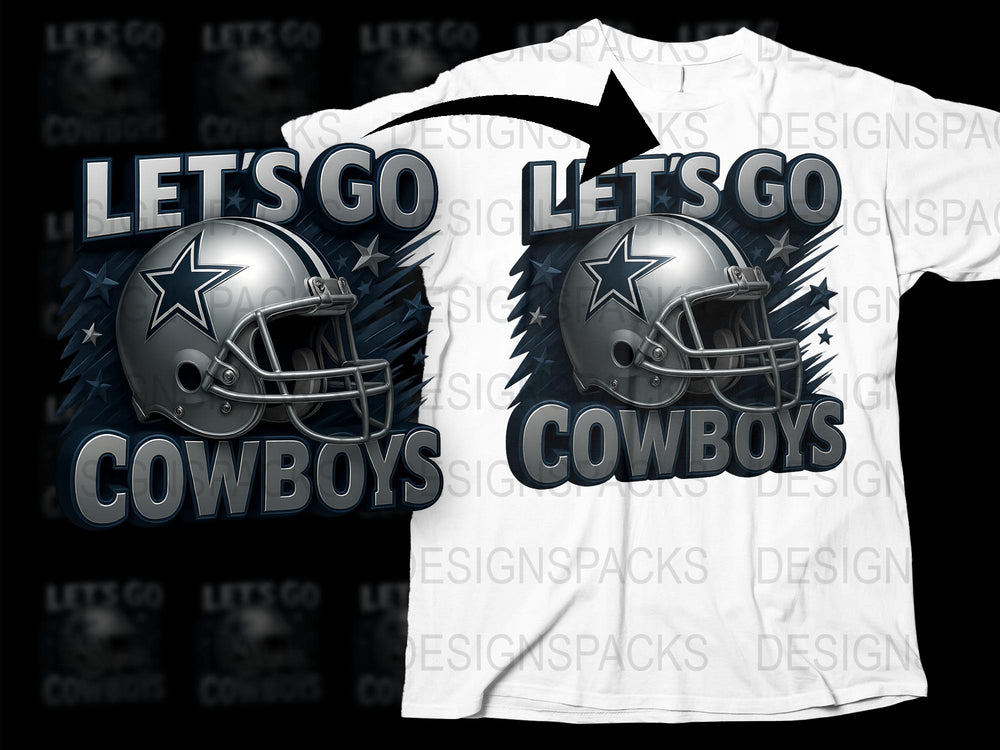 Let's Go Cowboys T-Shirt, Graphic Football Helmet Design, Sports Fan Apparel, Unisex Adult Sizes