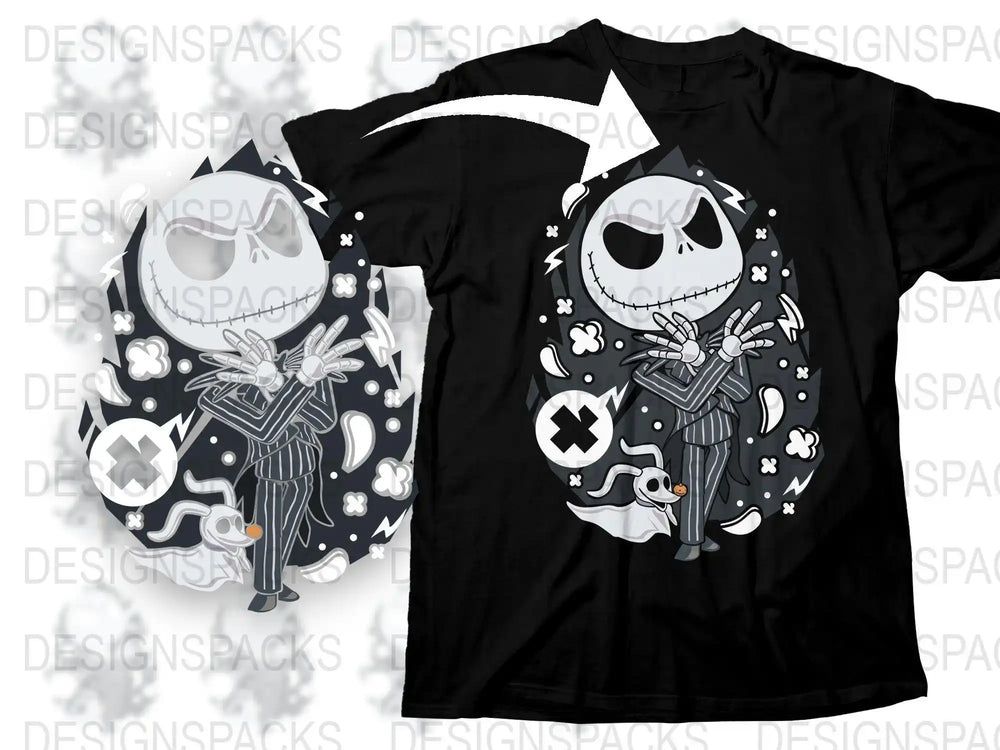 Jack Skellington Halloween t-shirt design with spooky graphics and print-ready artwork