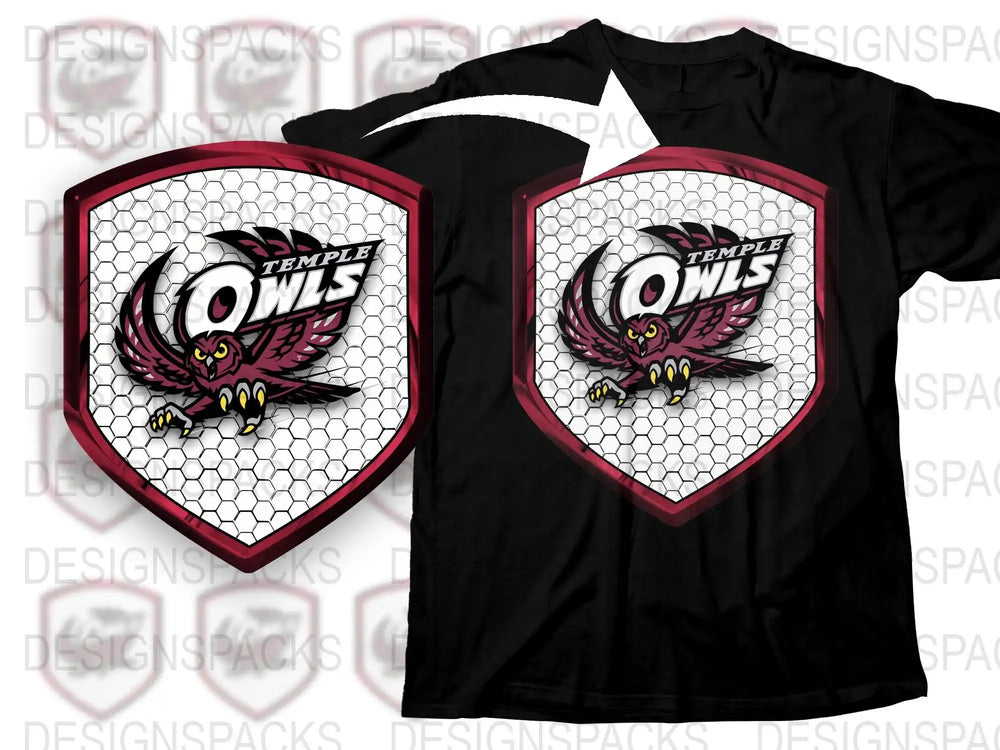 Temple Owls T-Shirt, Sports Team Graphic Tee, Black Cotton Shirt, Athletic Apparel, Fan Merchandise