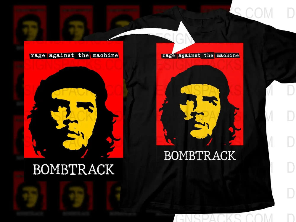 Rage Against the Machine Bombtrack t-shirt design with Che Guevara graphic, print-ready for DTG/DTF