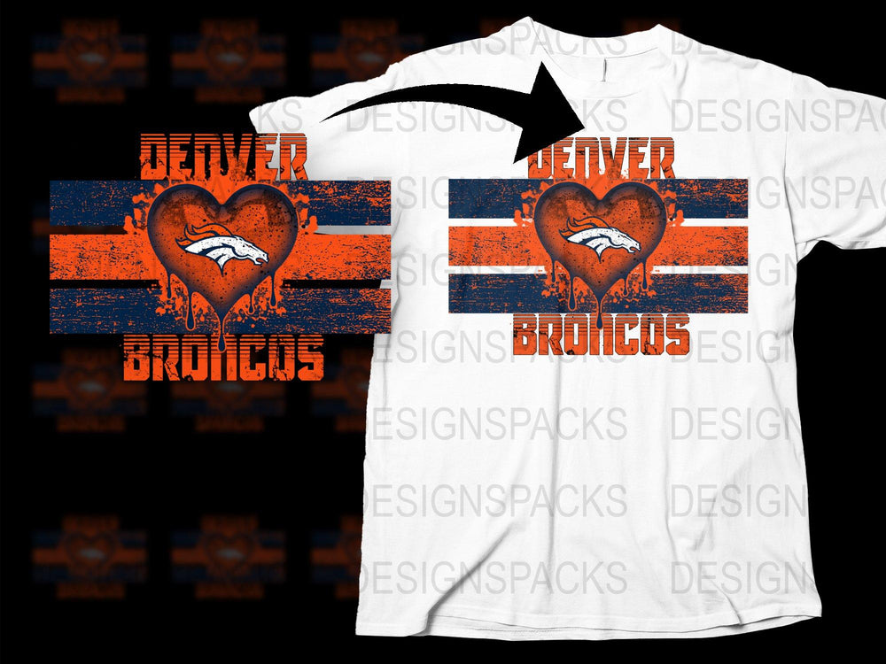 Denver Broncos T-Shirt Vintage Logo Graphic Tee, NFL Sports Team Fan Apparel White Shirt