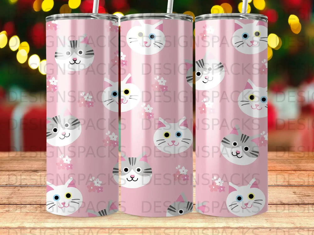 Pink Heterochromia Cat Gray Tabby Cat Floral Pattern product type