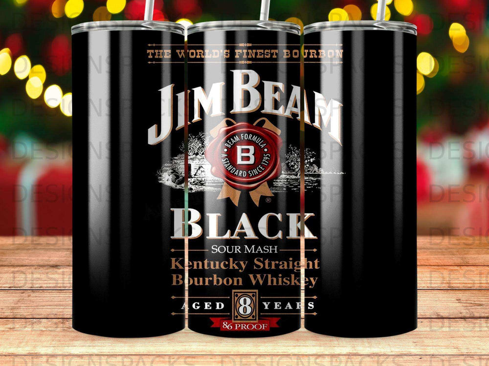 Jim Beam Black bourbon whiskey tumbler with 8 years aged and 86 proof.