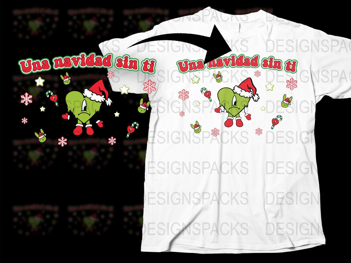 Grinch Inspired Christmas T-Shirt, Cute Holiday Shirt, Festive Graphic Tee, Una Navidad Sin Ti Design, Family Xmas Party Top