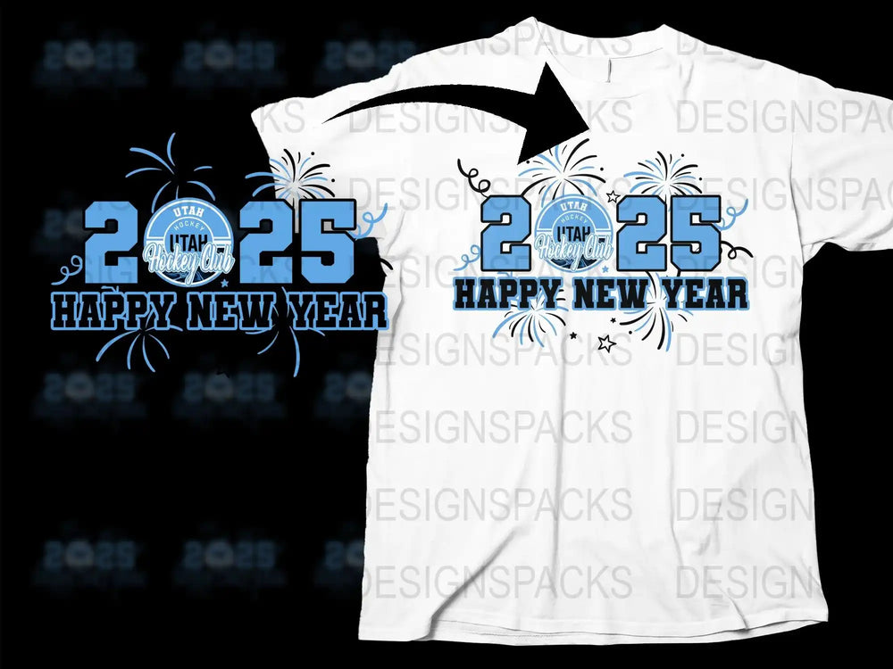 2025 Happy New Year Utah Hockey Club t-shirt design with fireworks