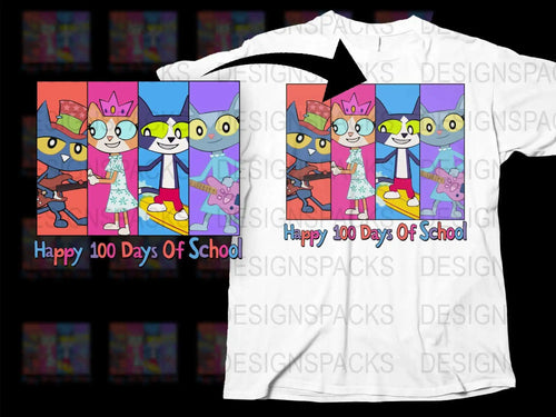 Colorful Kids T-Shirt Happy 100 Days of School Cartoon Animals Celebration Tee