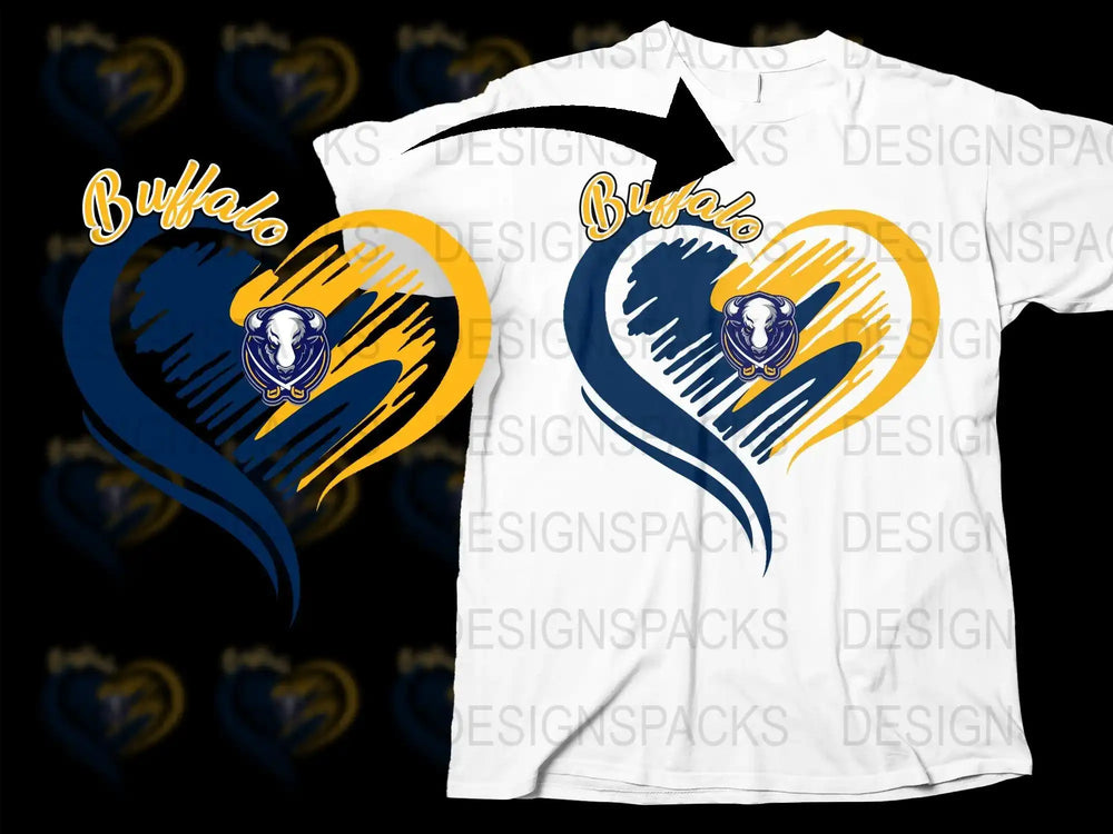 Buffalo heart design with bull head, print-ready for DTG/DTF t-shirts, SVG/PNG files