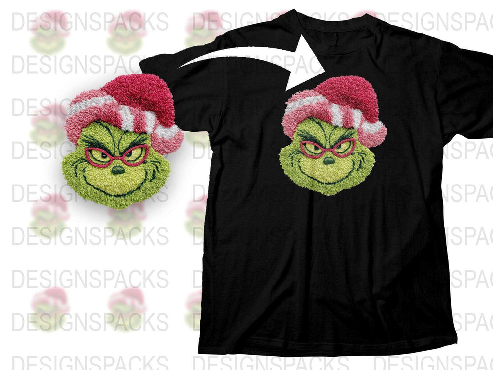 Grinch Face Christmas T-Shirt, Festive Holiday Santa Hat Tee, Unisex Winter Apparel, Unique Gift Idea