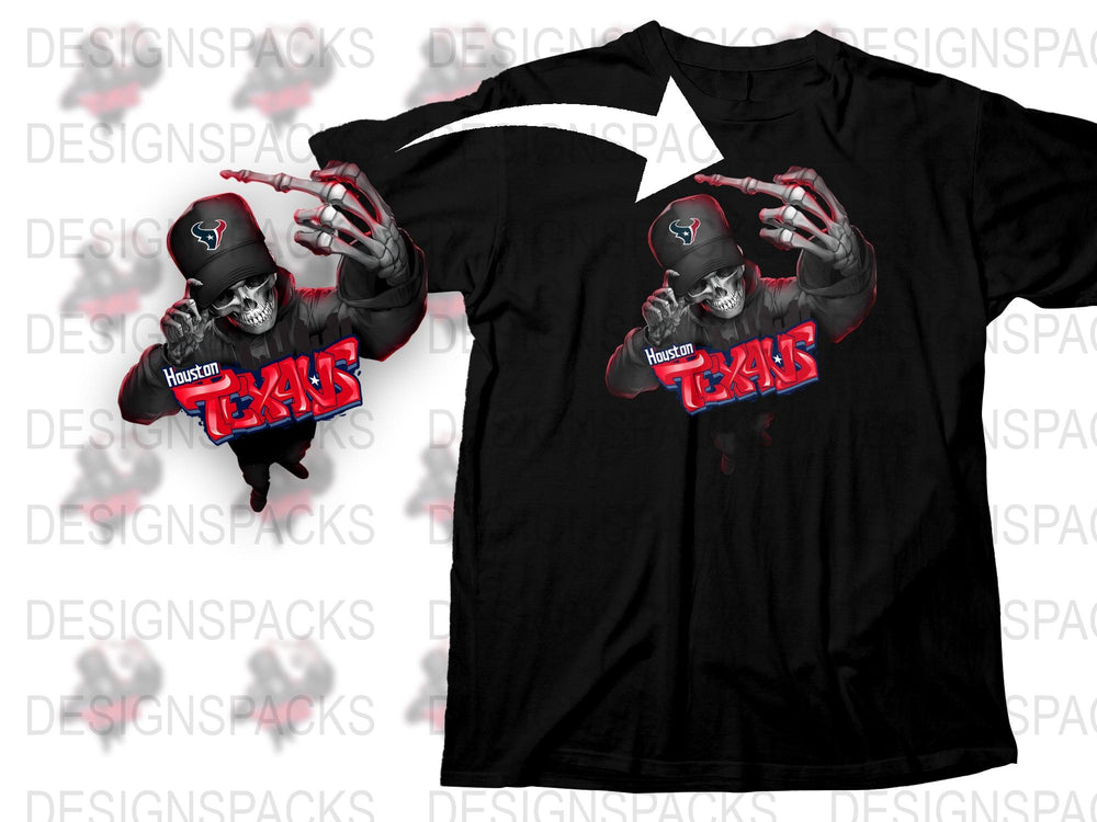 Houston Texans T-Shirt, Skull Design, Red and Black, NFL Team Apparel, Sports Fan Gift, Casual Streetwear, Unisex Fit