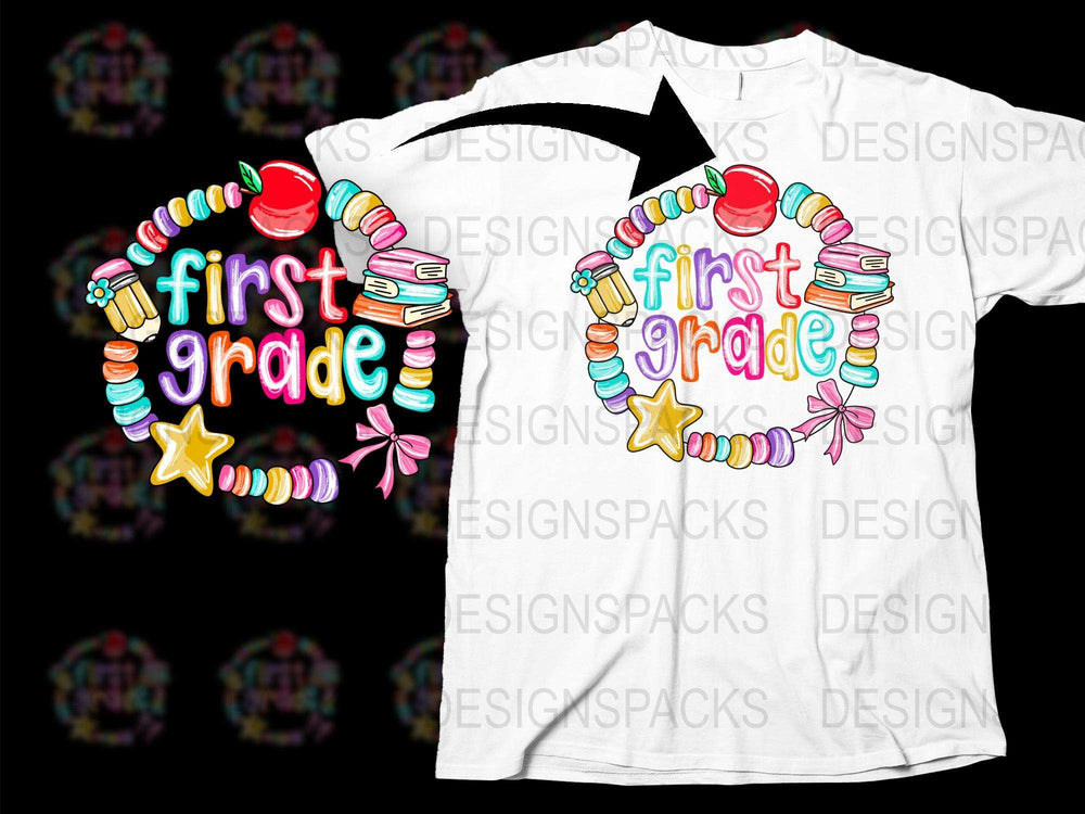 First Grade T-Shirt Kids Back To School Colorful Books Design Unisex Children's Fashion Trendy Tee
