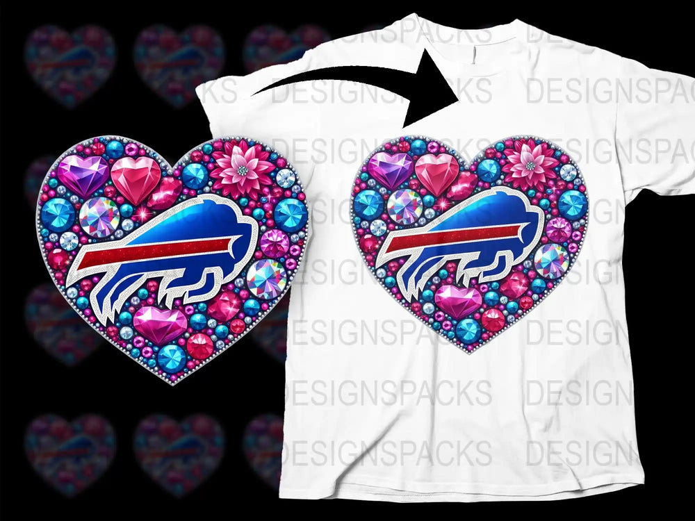 Buffalo Bills heart design with gems and flowers for t-shirt printing