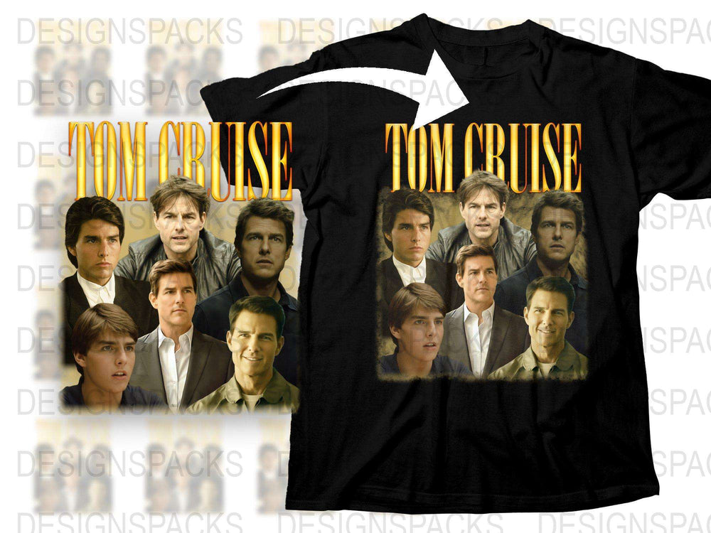 Tom Cruise Graphic T-Shirt, Vintage Movie Star Collage, Classic Film Actor Tee, Black Cotton Shirt, Hollywood Memorabilia, Gift Idea