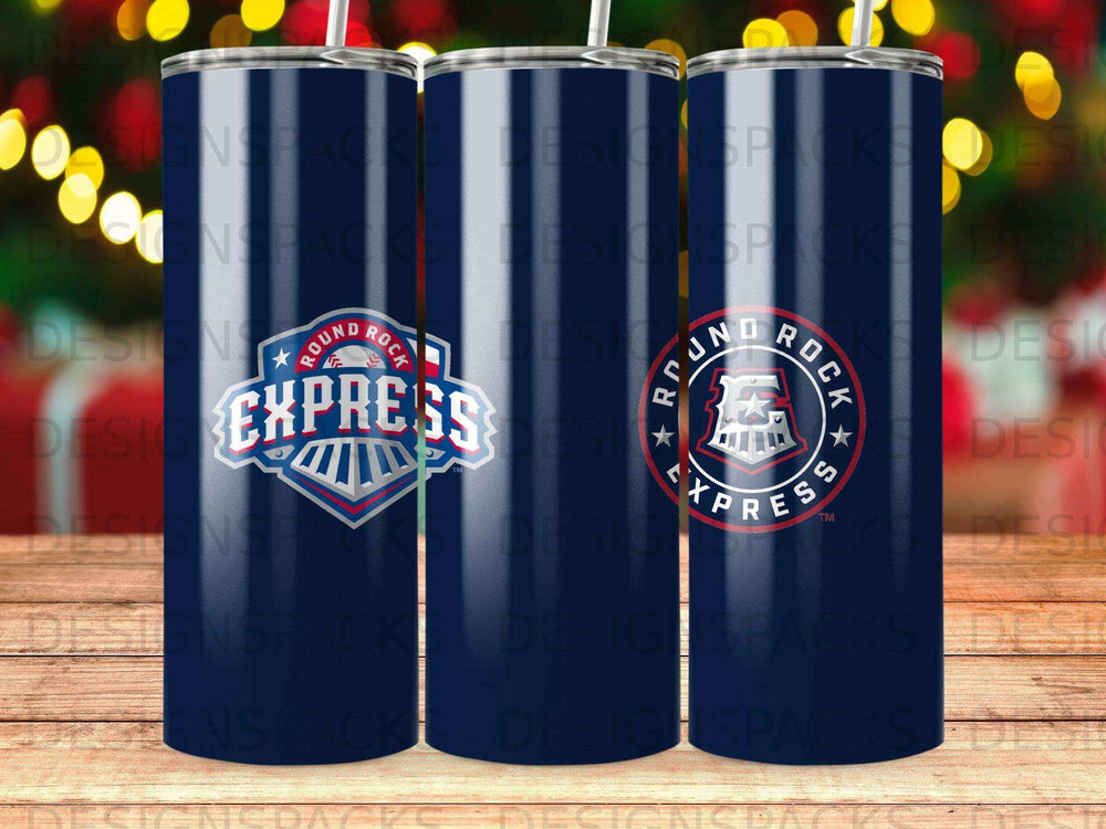 Navy blue tumbler with Round Rock Express logo and text.