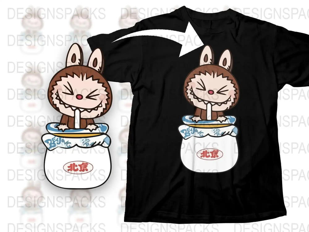 Cute Rabbit Ramen T-Shirt, Kawaii Bunny Noodle Bowl Graphic Tee, Unisex Cartoon Animal Shirt, Japanese Inspired Casual Wear