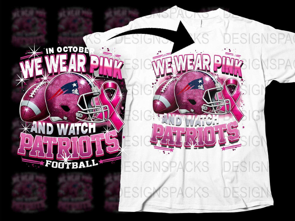 Pink October Patriots Football T-Shirt, Breast Cancer Awareness, Fan Gear, Sports Apparel, Graphic Tee Design for Men and Women