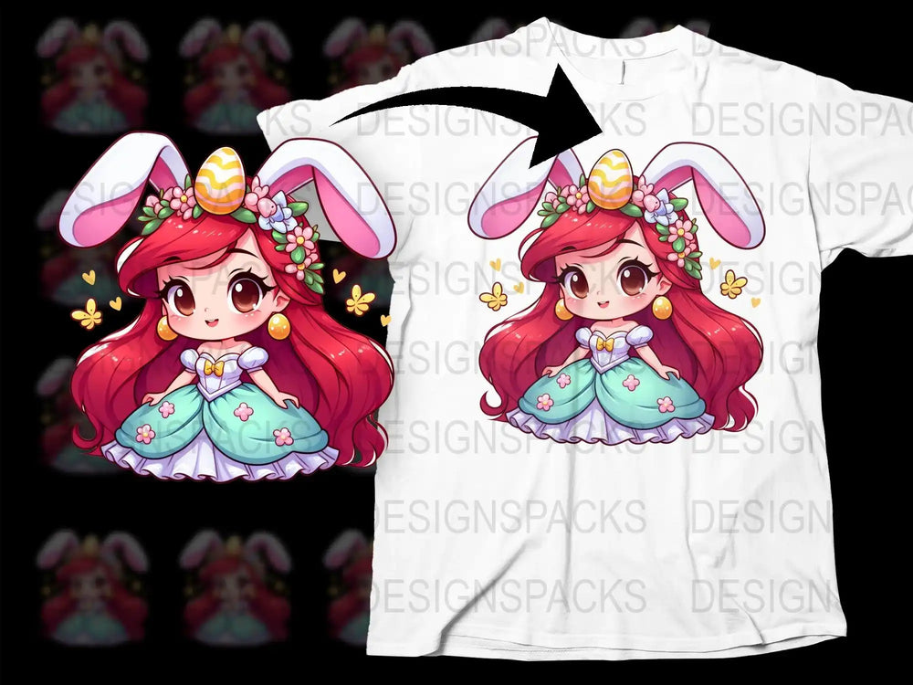 Cute Easter bunny girl design on white t-shirt, perfect for DTF/DTG printing