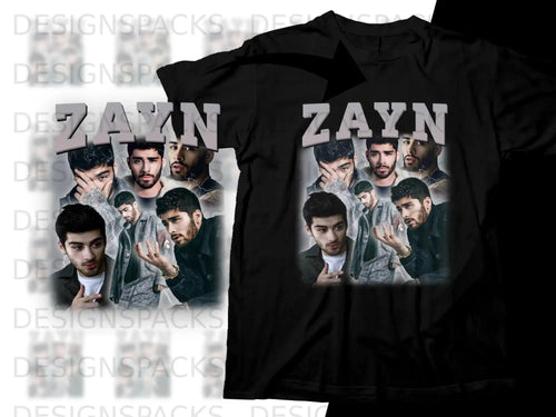 Black t-shirt featuring a collage of Zayn Malik's portrait images.