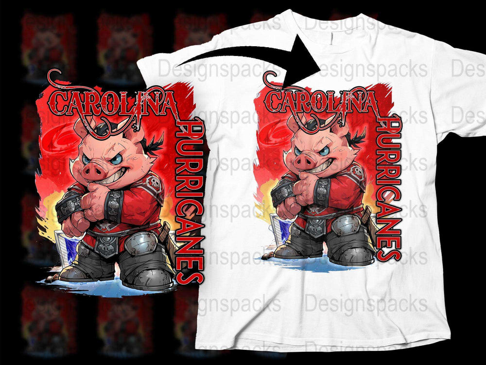 Carolina Hurricanes T-Shirt, Angry Boar Mascot Graphic Tee, Red Fire Background, Sports Fan Apparel