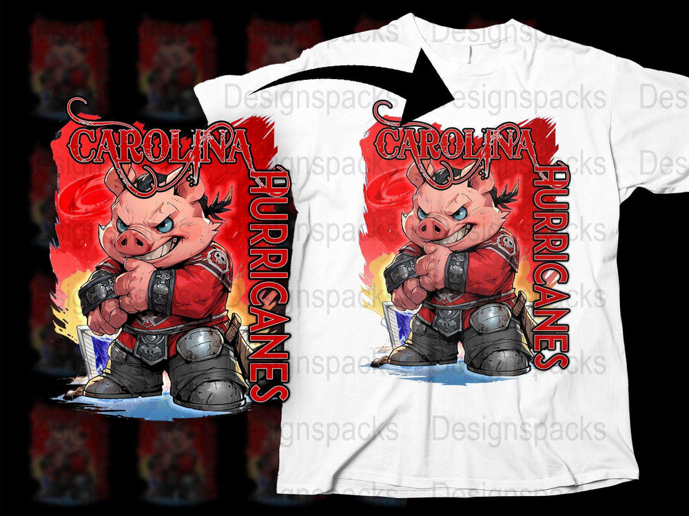Carolina Hurricanes T-Shirt, Angry Boar Mascot Graphic Tee, Red Fire Background, Sports Fan Apparel