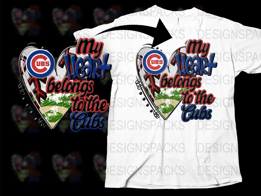 My Heart Belongs to the Cubs t-shirt design with baseball field heart graphic