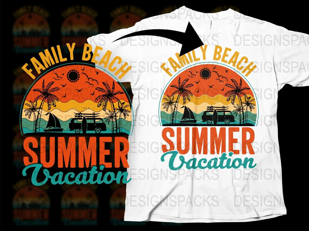 Family Beach Summer Vacation T-Shirt Tropical Sunset Palm Trees Graphic Tee Unisex Casual Wear for Holidays